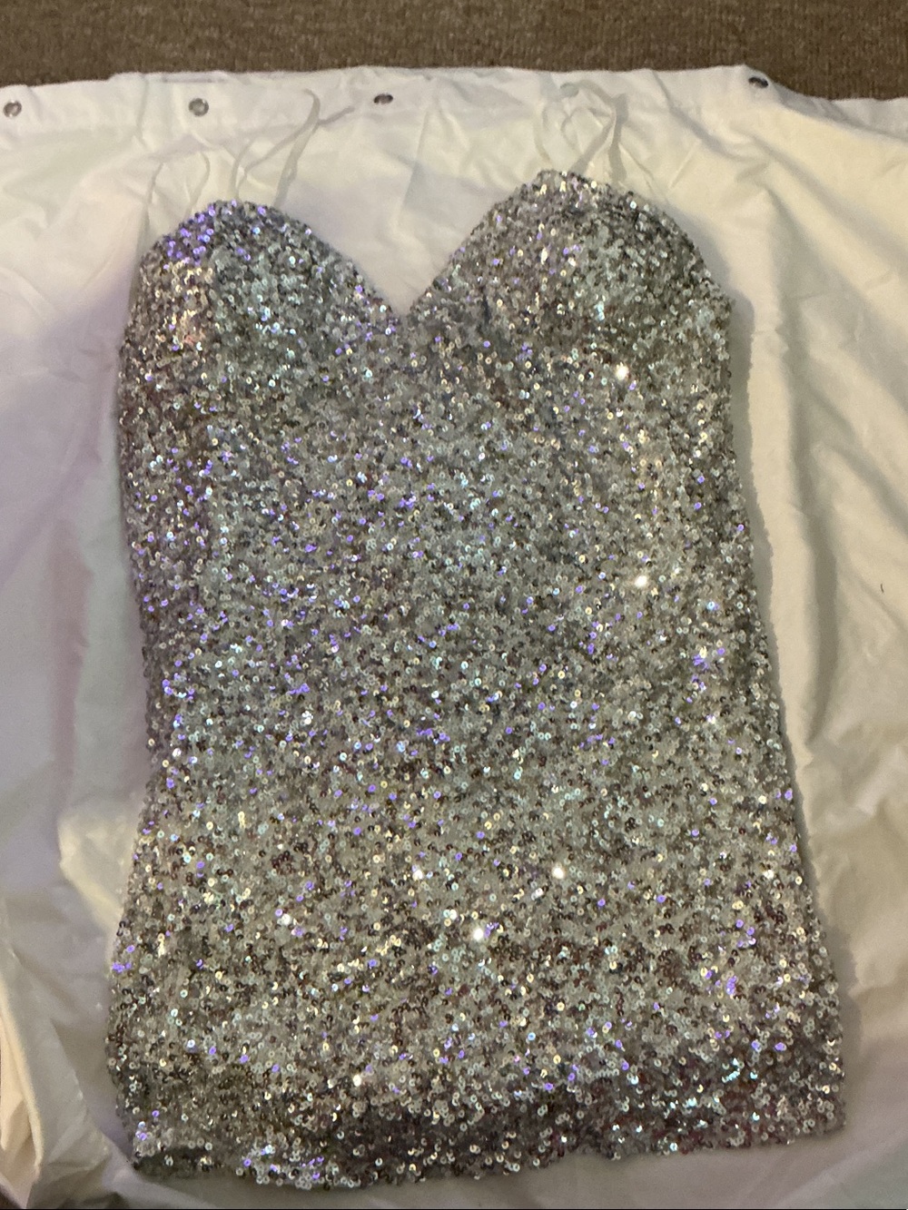 Fashion Nova Silver Sequin Strapless Mini Dress